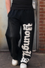 YOUNGLA Men's Gothic Letter Patchwork Straight Leg Sweatpants