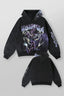 YOUNGLA- Washed Black Anime Graphic Pullover Hoodie