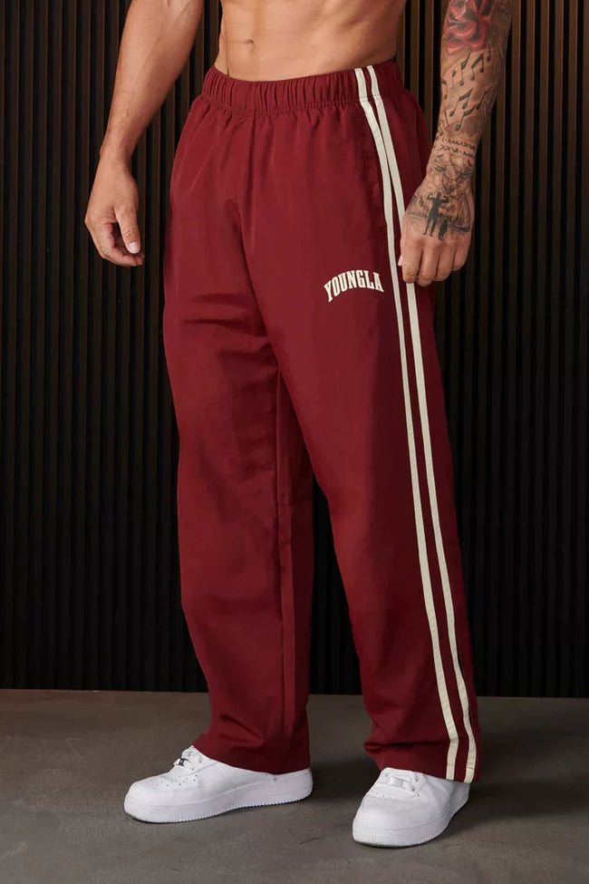 YoungLA Contrast Piping Training Track Pants – Crimson Red Edition Hover Image