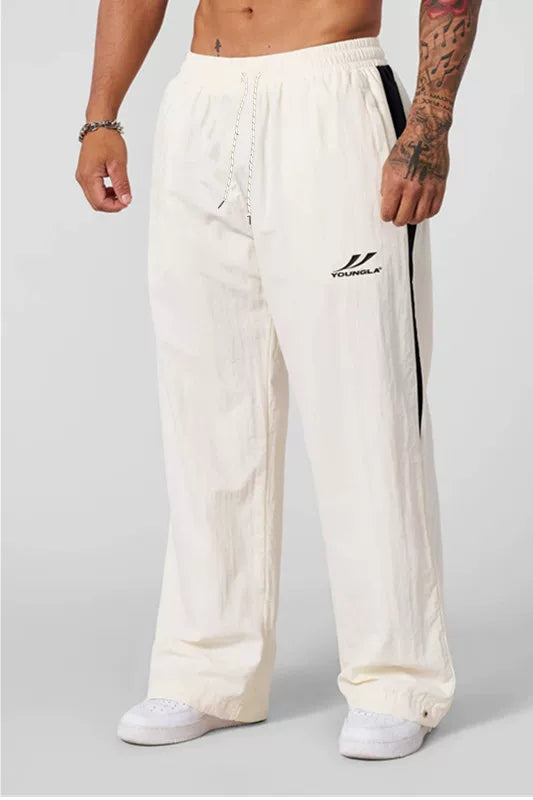 YOUNGLA Men's Retro Athletic Side Stripe Wide Leg Track Pants Hover Image