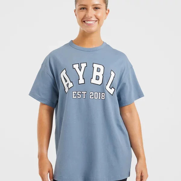 AYBL Varsity Graphic Oversized Tee Blue Hover Image