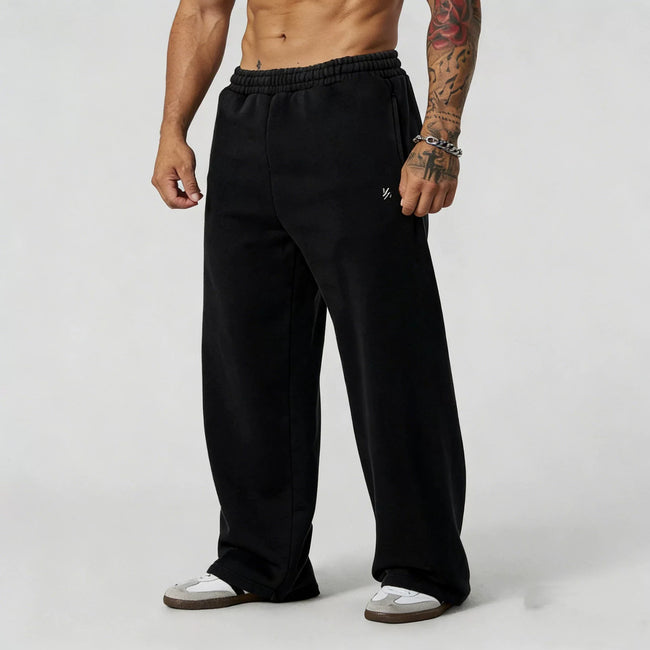YOUNGLA Men's Arched Collegiate Wide Leg Sweatpants Hover Image