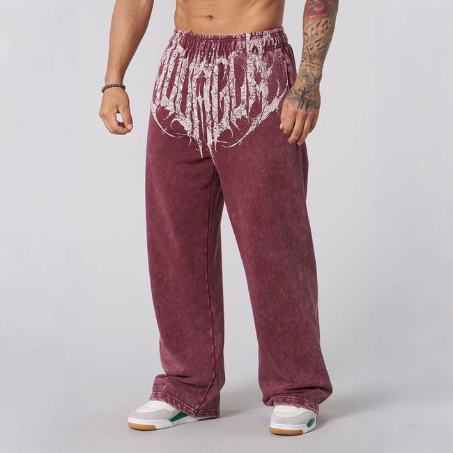 YOUNGLA Men's Gothic Graphic Acid Wash Wide Leg Sweatpants Hover Image