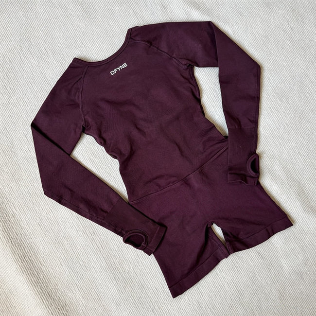 DFYNE Seamless Sculpt Long-Sleeve Playsuit Brown Hover Image