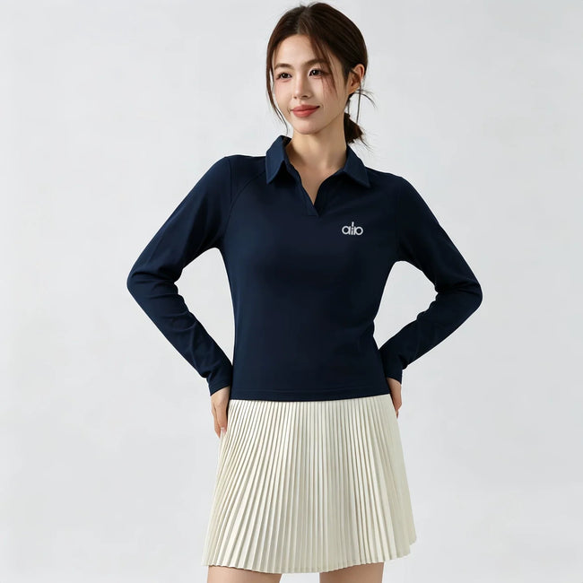 Alo Active Long-Sleeve Polo Top Dark blue Hover Image