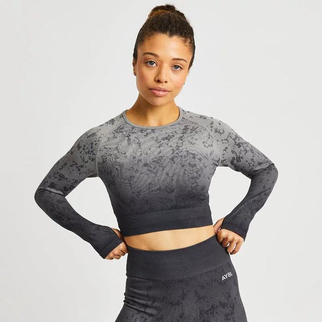 AYBL Jacquard Seamless Cropped Long-Sleeve Grey Hover Image