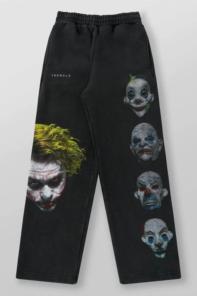 YOUNGLA Men's Joker Vintage Graphic Acid Wash Straight Leg Sweatpants Hover Image