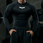YOUNGLA Men's Superhero Honeycomb Armor Compression Long Sleeve Shirt Black