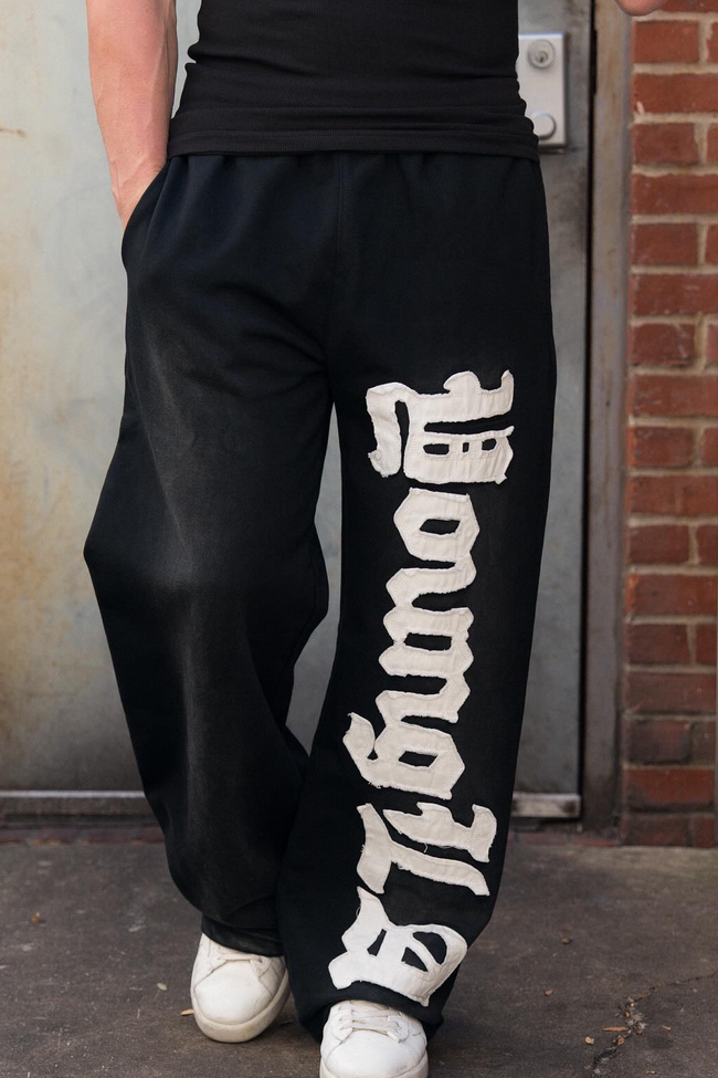 YOUNGLA Men's Gothic Letter Patchwork Straight Leg Sweatpants Hover Image