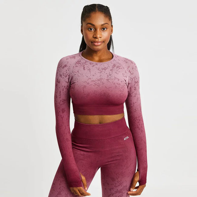 AYBL Jacquard Seamless Cropped Long-Sleeve Red Hover Image
