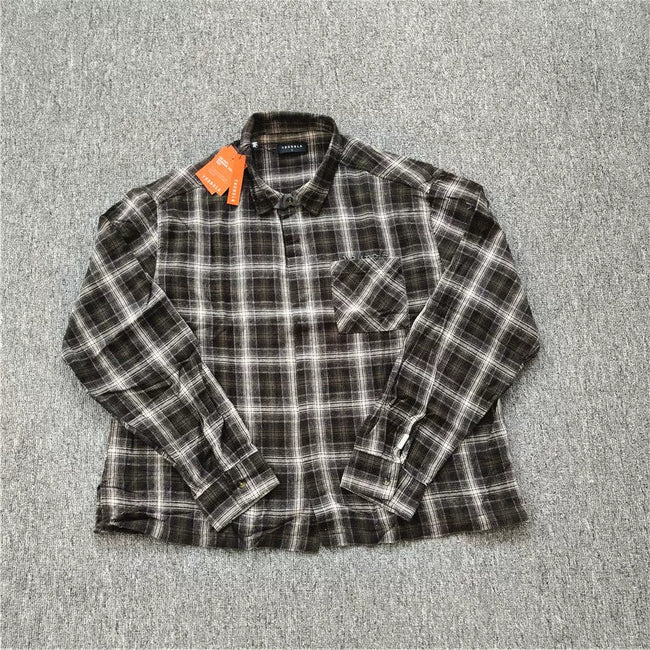 YOUNGLA- Brown Plaid Long-Sleeve Shirt Hover Image