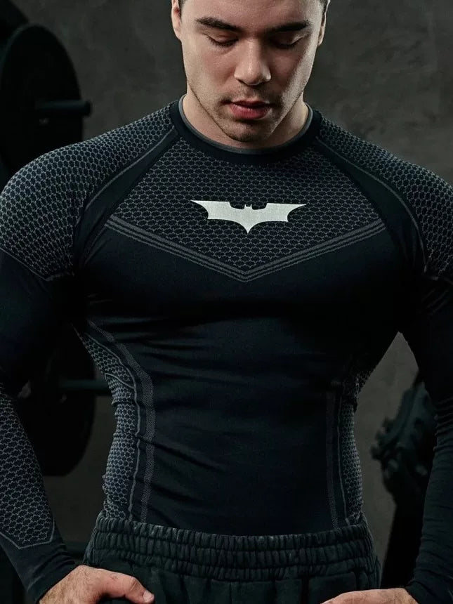 YOUNGLA Batman Superhero Compression Long-Sleeve Gym Shirt  LightGray Main Image