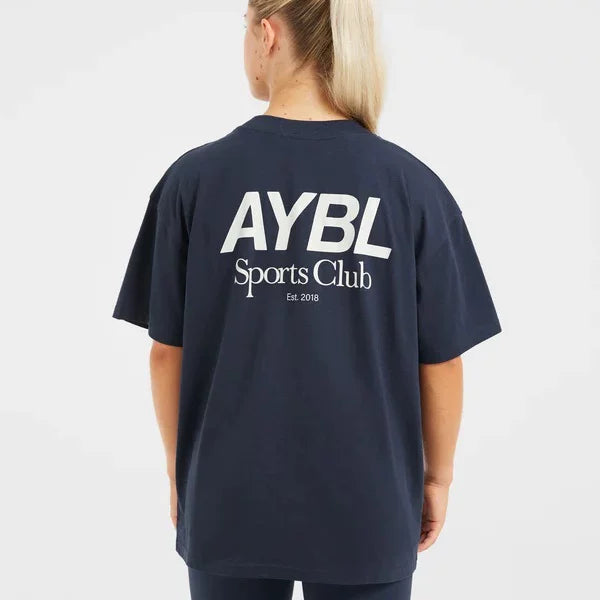 AYBL Sports Club Graphic Oversized Tee Dark Blue Hover Image