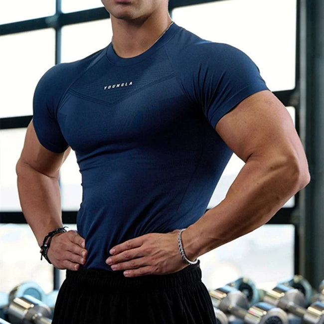 YoungLA Essential Minimal Logo Seamless Training Short Sleeve – Navy Hover Image