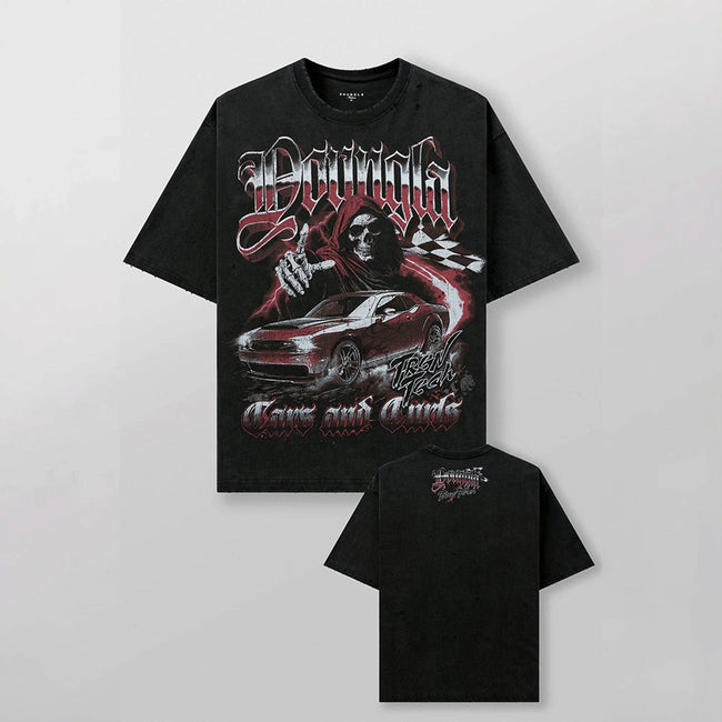 YoungLA Heavyweight Acid Wash Oversized Tee – Reaper & Muscle Car Graphic Hover Image