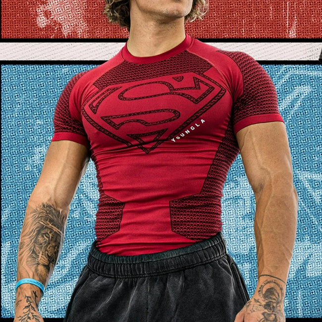 Essential Engineered Panel Seamless Training Short Sleeve – Crimson Red Superman Edition Hover Image