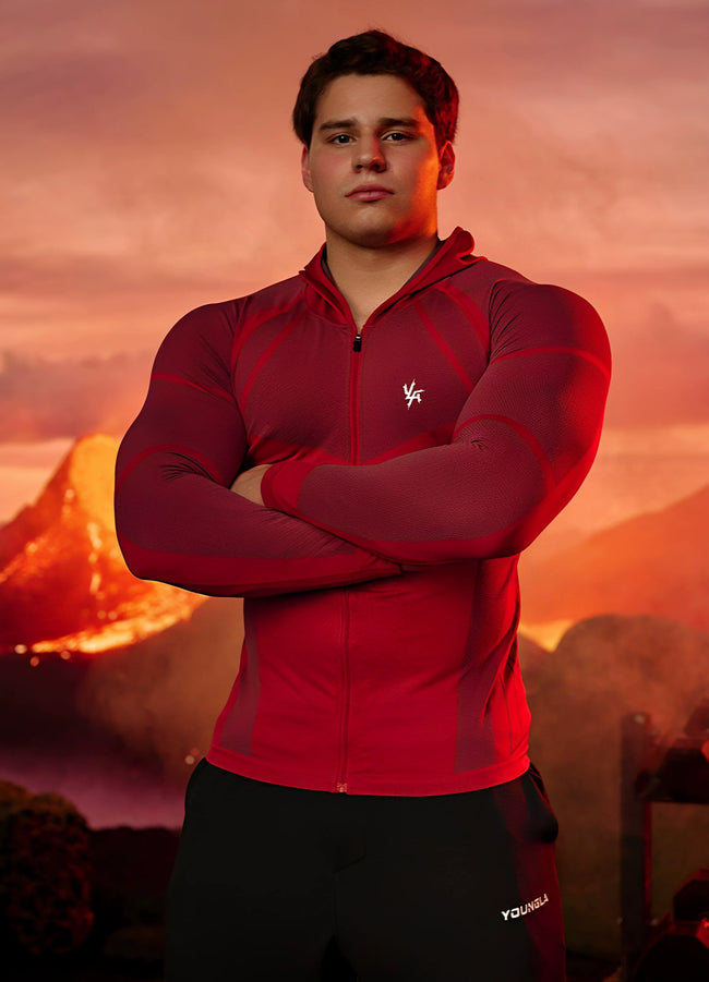 YOUNGLA- Burgundy Fitted Zip-Up Performance Jacket Hover Image