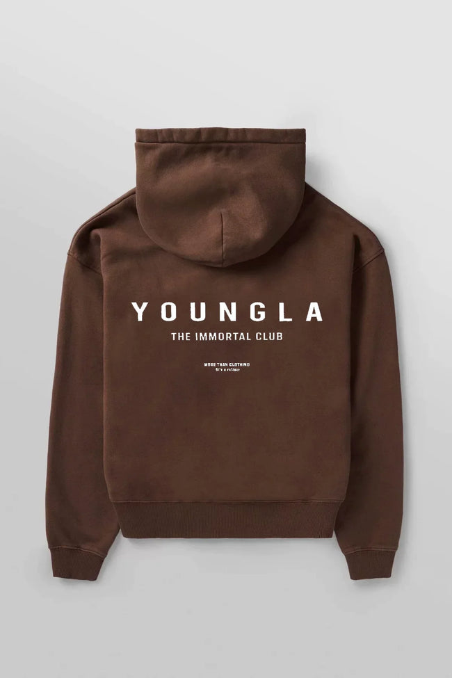 YOUNGLA- Brown Immortal Club Pullover Hoodie Hover Image