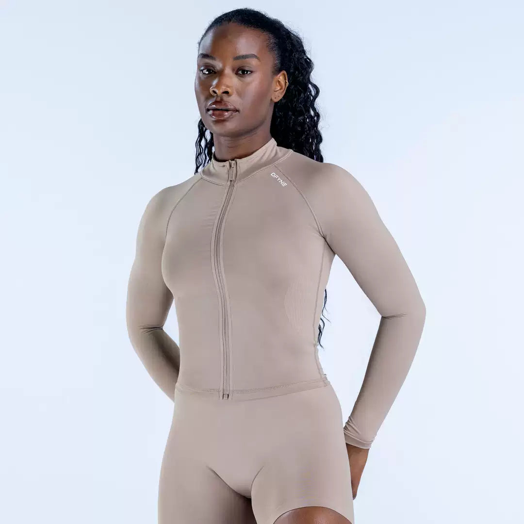 DFYNE Seamless Full-Zip Fitted Active Jacket Light Brown