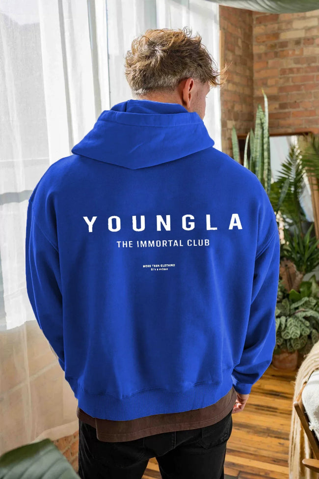 YOUNGLA- Royal Blue Immortal Club Pullover Hoodie Hover Image