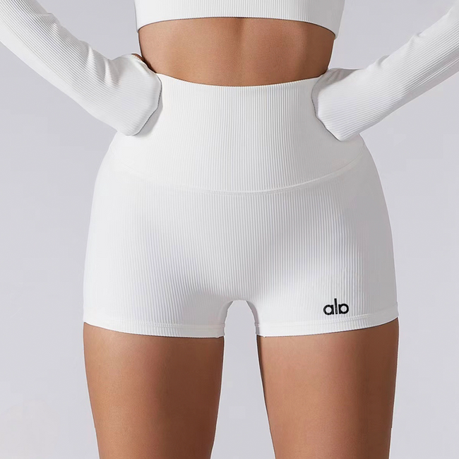 Alo Active High-Waisted Ribbed Short White Hover Image