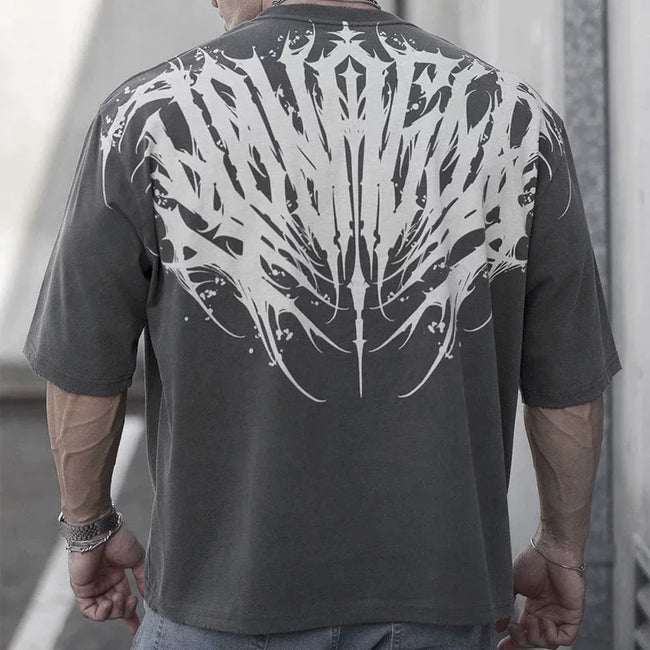 YoungLA Charcoal Grey Tribal Tattoo Back Logo Oversized Shirt | Heavy Cotton Gym Pump Cover Hover Image