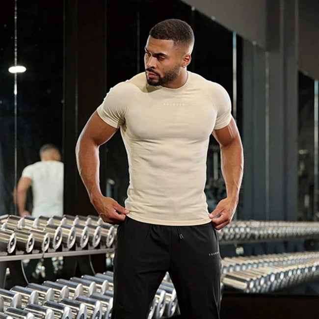 YoungLA Essential Minimal Logo Seamless Training Short Sleeve – Cream Hover Image