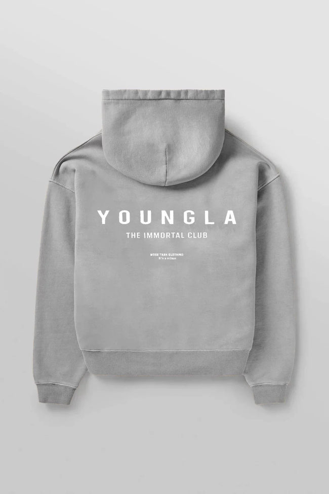 YOUNGLA- Grey Immortal Club Pullover Hoodie Hover Image
