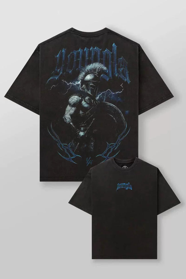 YoungLA Men's Heavyweight Oversized Graphic Tee – Spartan Warrior Vintage Wash Gym T-Shirt Hover Image