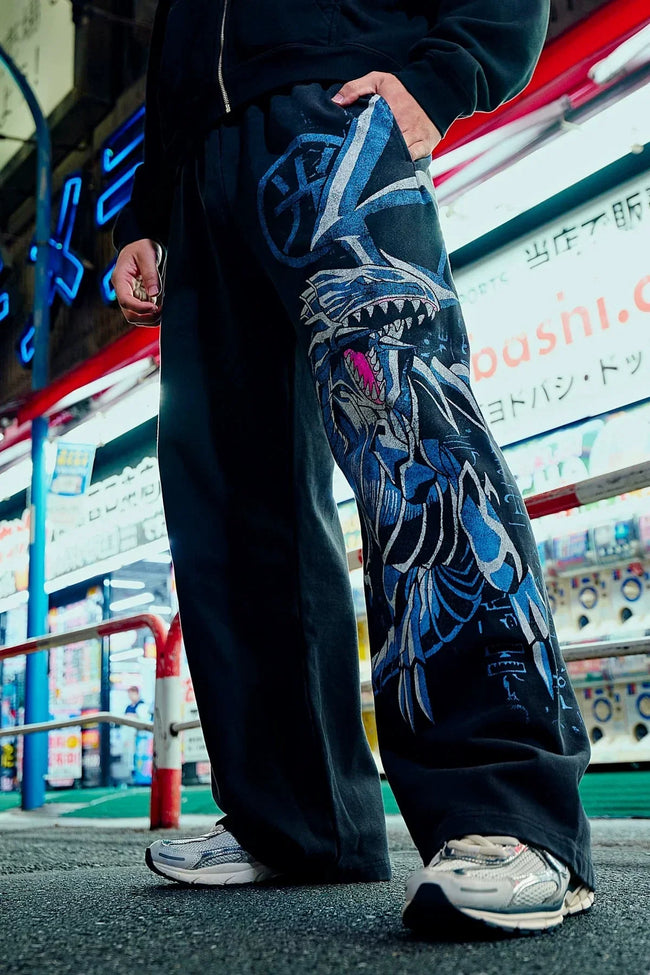 YOUNGLA Men's Cyber Dragon Graphic Wide Leg Sweatpants Hover Image