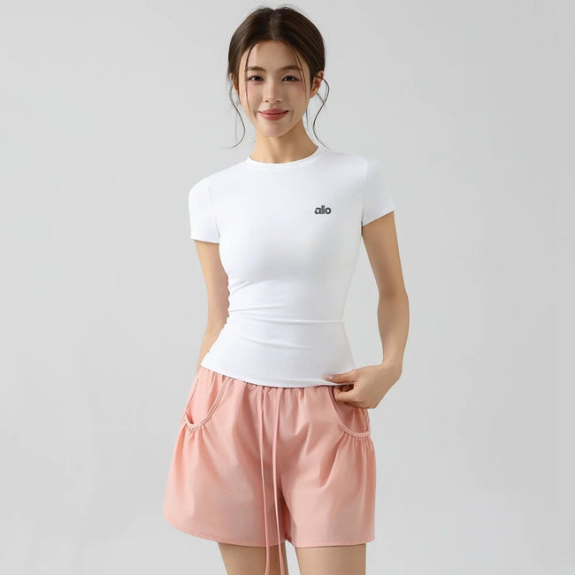 Alo Active Fitted Crewneck Performance Athletic Top White Hover Image