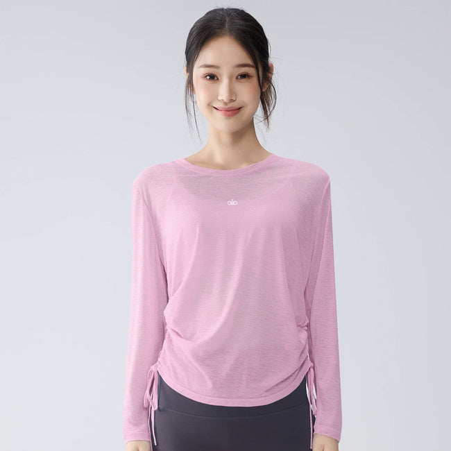 Alo Active Drawstring Long-Sleeve Performance Top Pink Hover Image