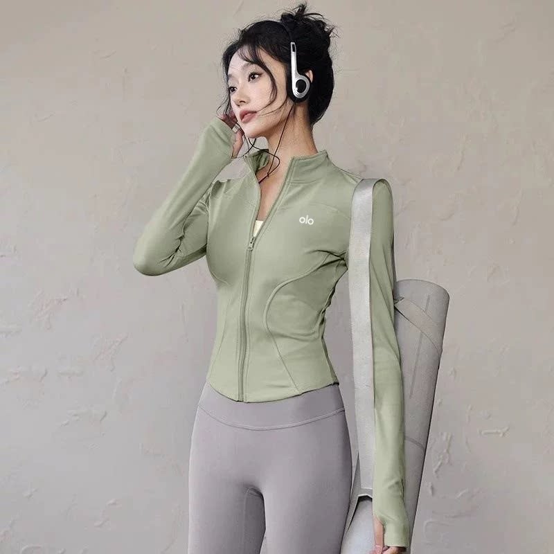 Alo Active Stand-Collar Full-Zip Athletic Jacket Green