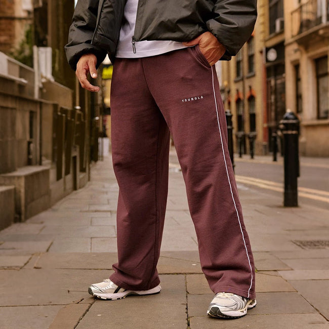 YOUNGLA Men's Side Piping Straight Leg Track Sweatpants Hover Image