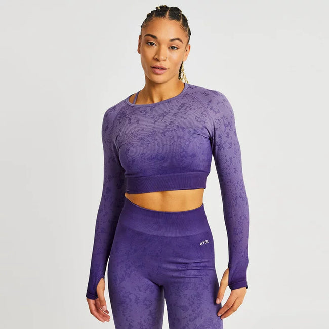 AYBL Jacquard Seamless Cropped Long-Sleeve Purple Hover Image