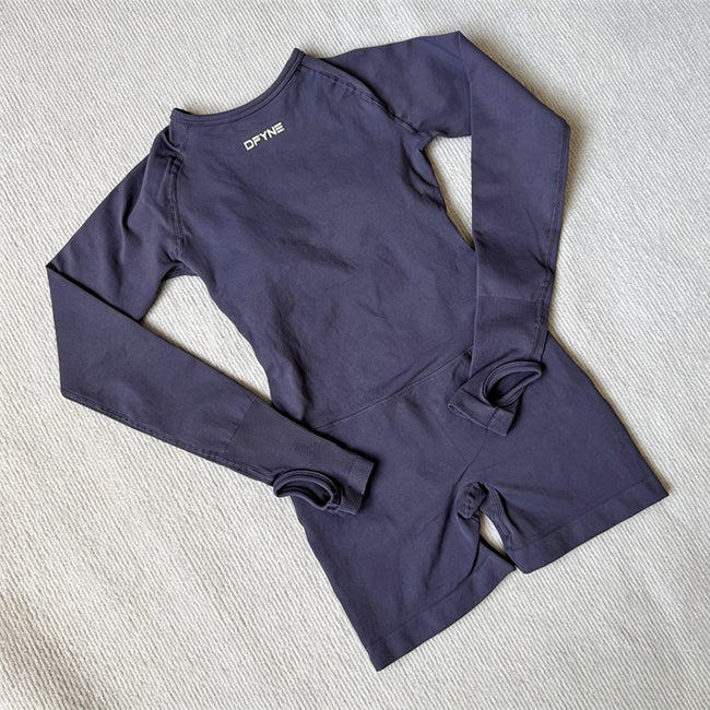 DFYNE Seamless Sculpt Long-Sleeve Playsuit Grey Hover Image