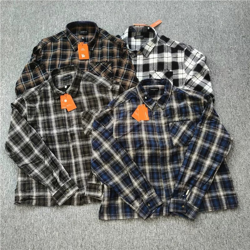 YOUNGLA- Blue Plaid Long-Sleeve Shirt
