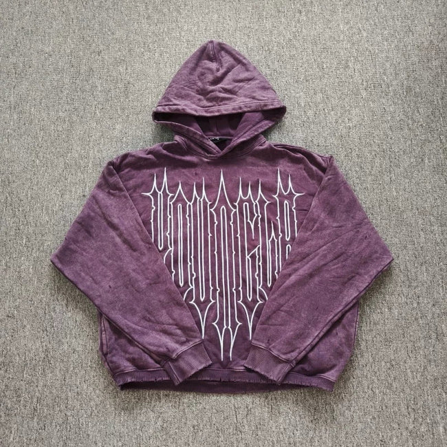 YOUNGLA- Washed Purple Graphic Pullover Hoodie Hover Image