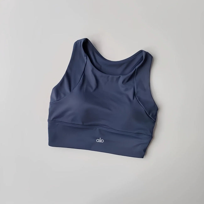 Alo Active High-Neck Longline Sports Bra Blue Hover Image