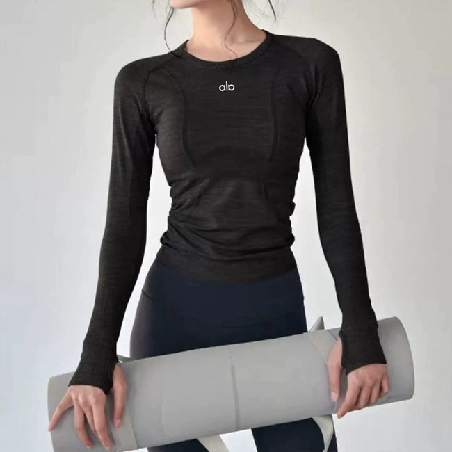 Alo Active Seamless Long-Sleeve Performance Top Black Hover Image