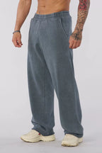 YOUNGLA Men's Arched Collegiate Logo & Blank Acid Wash Wide Leg Sweatpants