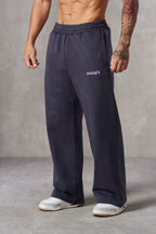 YOUNGLA Men's Minimalist Embroidered Logo Wide Leg Sweatpants