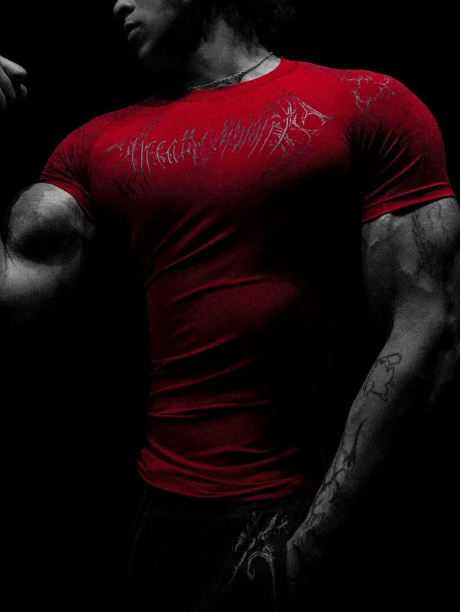YoungLA Heavy Stretch Compression Training Short Sleeve – Crimson Red Hover Image