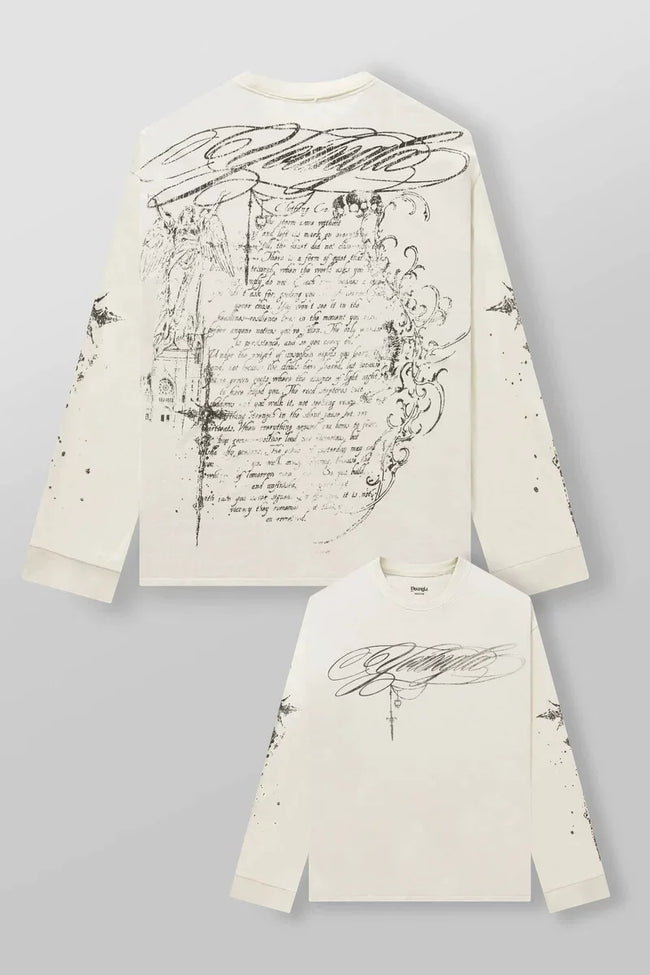 YOUNGLA Men's Gothic Calligraphy Script Long Sleeve Tee Hover Image