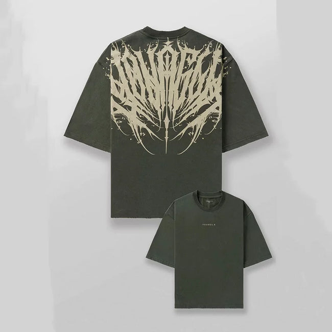 YoungLA Olive Green Tribal Tattoo Back Logo Oversized Shirt | Heavy Cotton Gym Pump Cover Hover Image