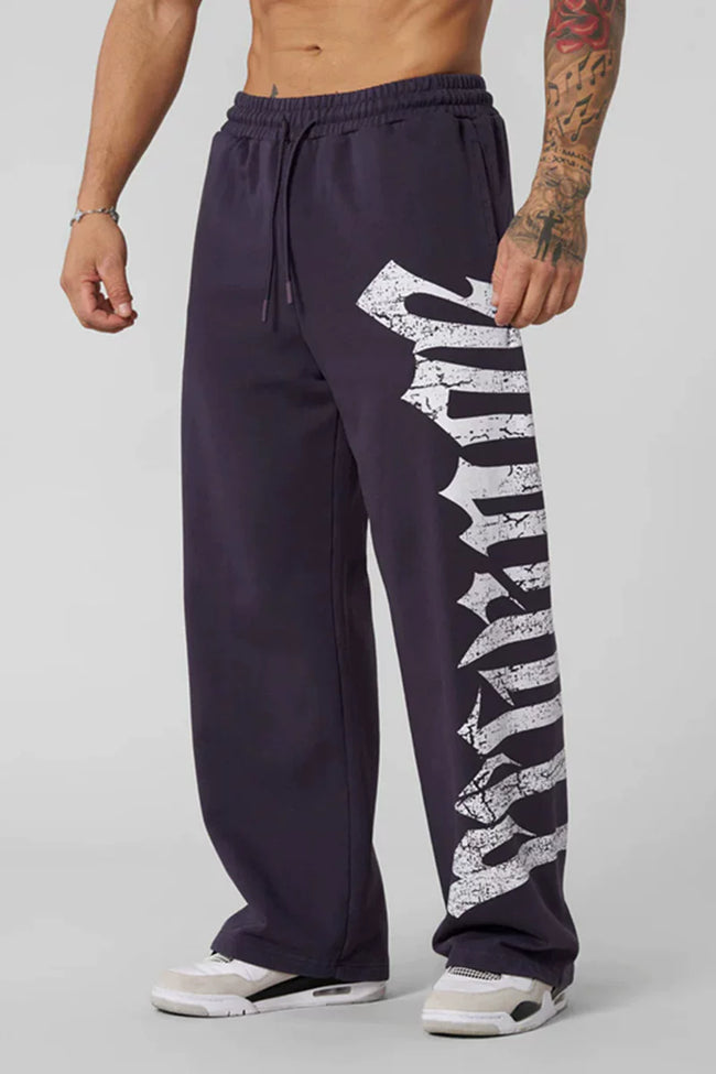 YOUNGLA Men's Oversized Gothic Letter Patchwork Wide Leg Sweatpants Hover Image