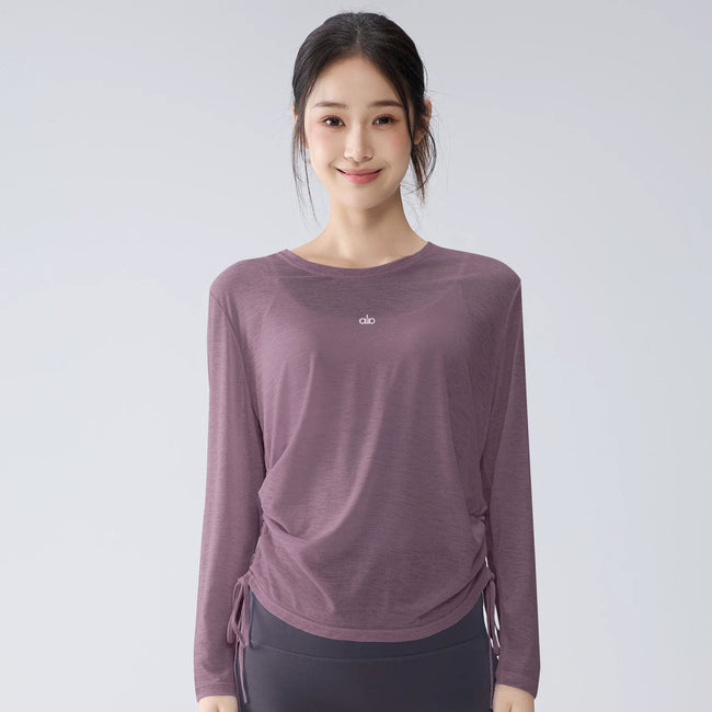 Alo Active Drawstring Long-Sleeve Performance Top Purple Hover Image