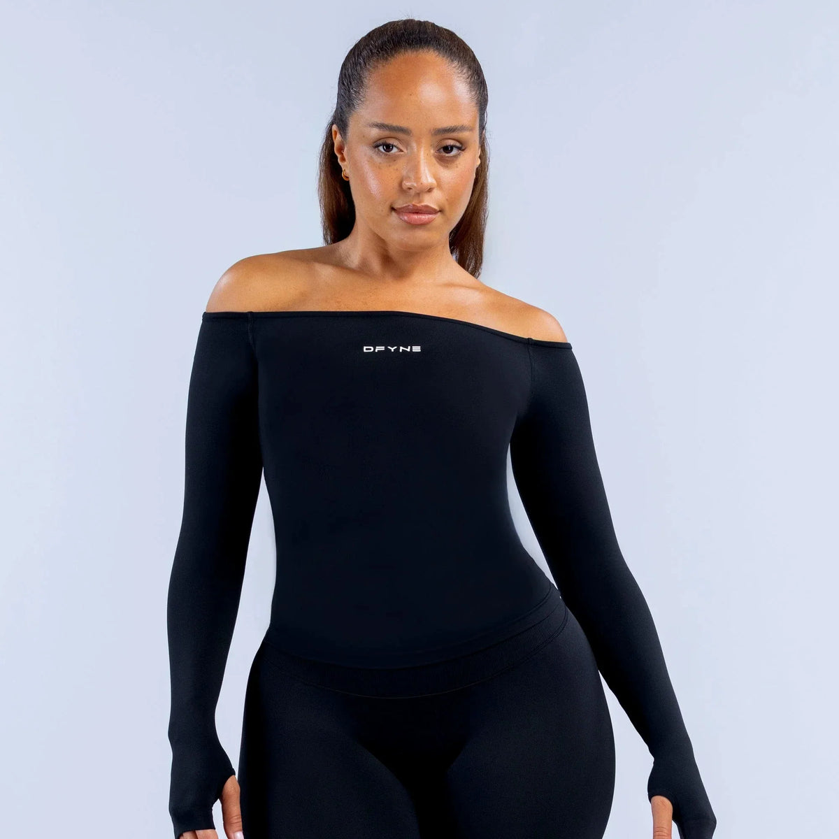 DFYNE Off-the-Shoulder Seamless Long-Sleeve Black