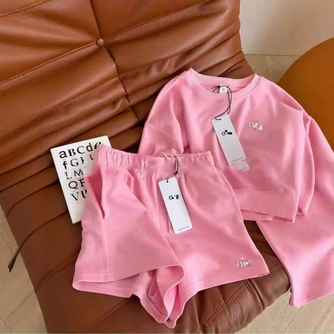 Alo Off-White Sweatshirt & Short Set Hover Image