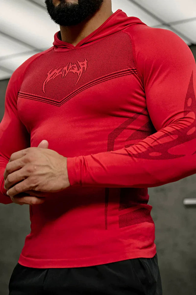 YOUNGLA- Red Fitted Long Sleeve Performance Shirt Hover Image